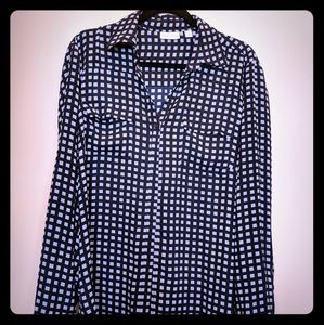 Navy Blue Checkered Blouse - XL